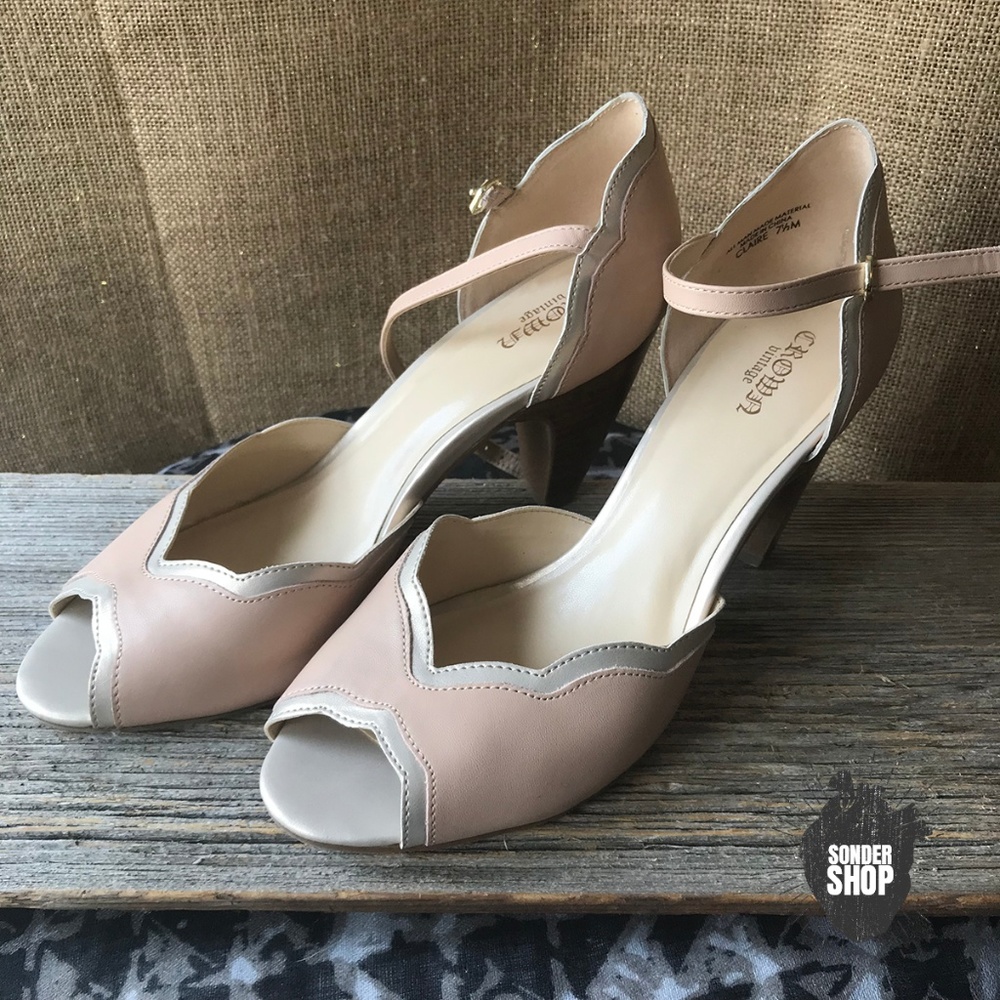 Crown Vintage Scalloped Pink Open Toe Heels